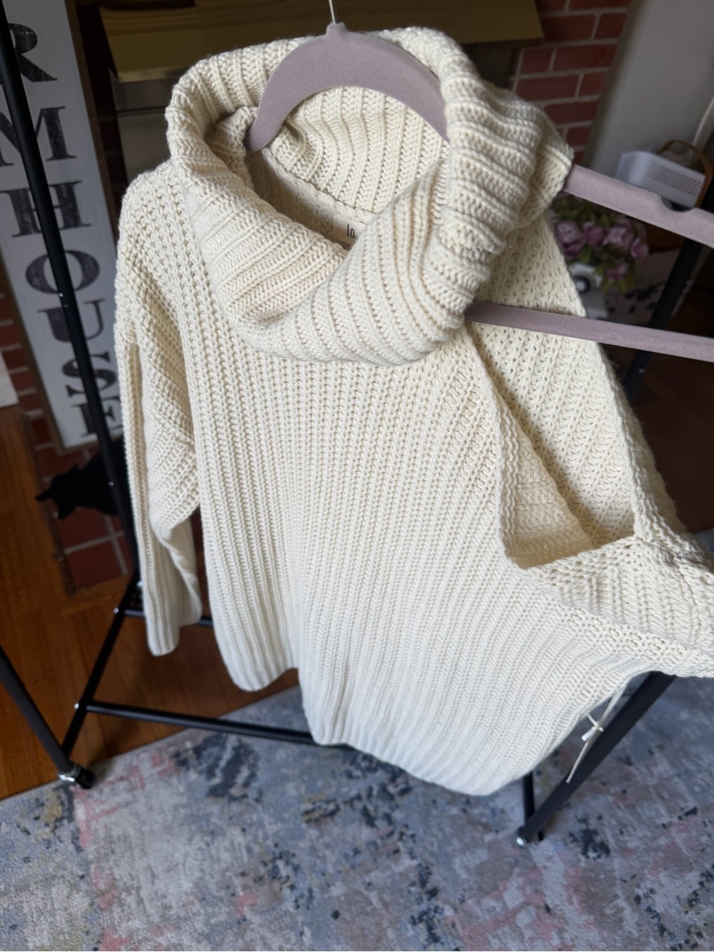 LA MIEL - Boutique- Cream Ribbed Cowl Neck Sweater